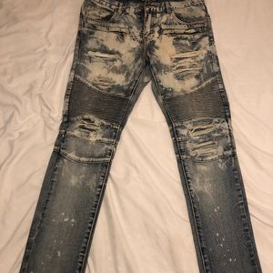 Embellish denim biker jeans
